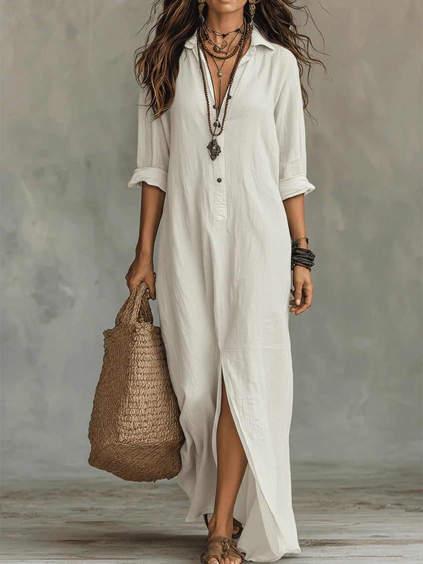 Women's Flowy Long Dress with V-Neck