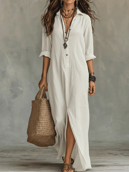 Women's Flowy Long Dress with V-Neck