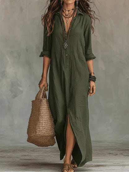 Women's Flowy Long Dress with V-Neck