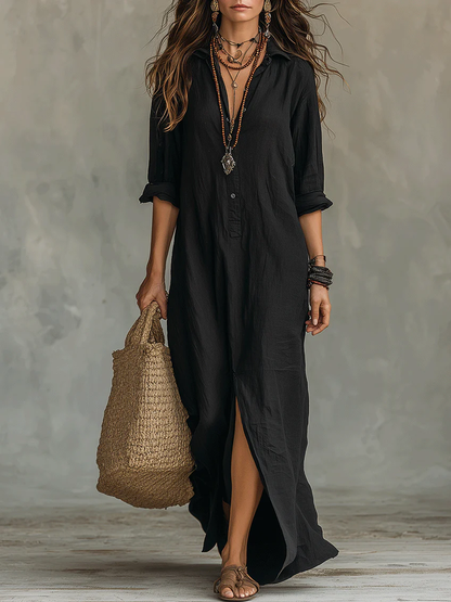 Women's Flowy Long Dress with V-Neck