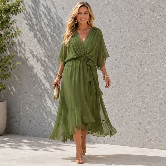 Women's Formal Dress with V-Neck and Flowing Silhouette