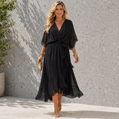Women's Formal Dress with V-Neck and Flowing Silhouette