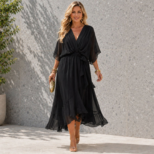 Women's Formal Dress with V-Neck and Flowing Silhouette