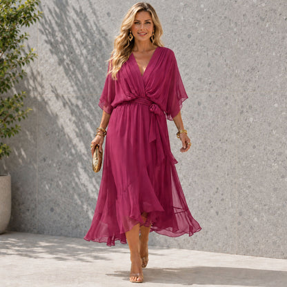 Women's Formal Dress with V-Neck and Flowing Silhouette