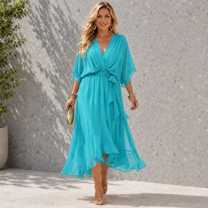 Women's Formal Dress with V-Neck and Flowing Silhouette