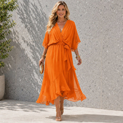 Women's Formal Dress with V-Neck and Flowing Silhouette
