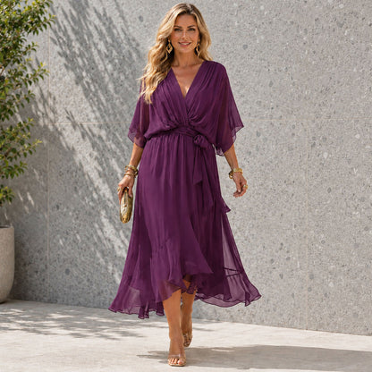 Women's Formal Dress with V-Neck and Flowing Silhouette