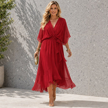 Women's Formal Dress with V-Neck and Flowing Silhouette