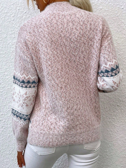 Women's Geometric Print Sweater with Drop Shoulder
