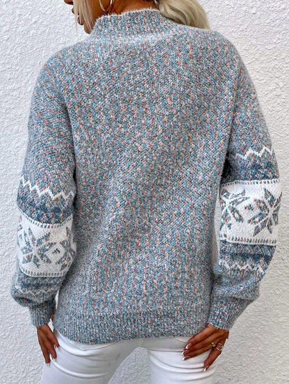 Women's Geometric Print Sweater with Drop Shoulder
