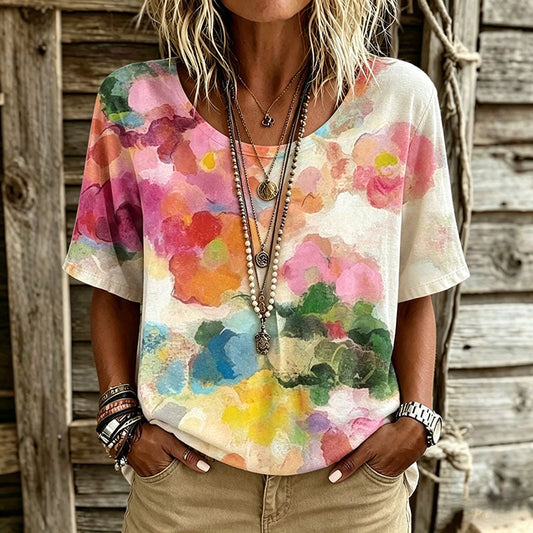 Women's Graphic Tees with Short Sleeves and Colorful Print