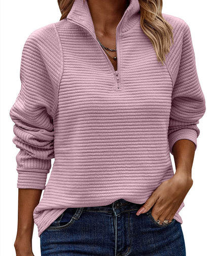Women's Half Zip Sweatshirt with Textured Pattern