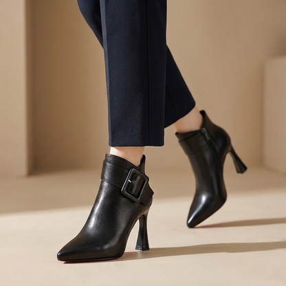 Women's Heeled Ankle Boots with Oversized Buckle Detail