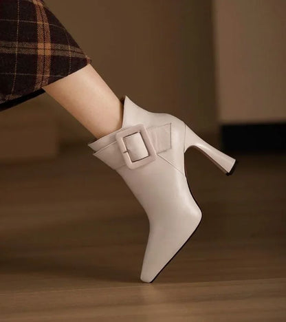 Women's Heeled Ankle Boots with Oversized Buckle Detail