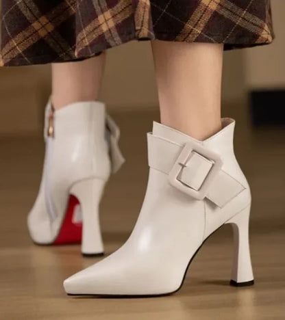 Women's Heeled Ankle Boots with Oversized Buckle Detail