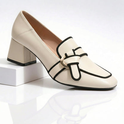 Women's Heeled Loafers with Front Knot Design
