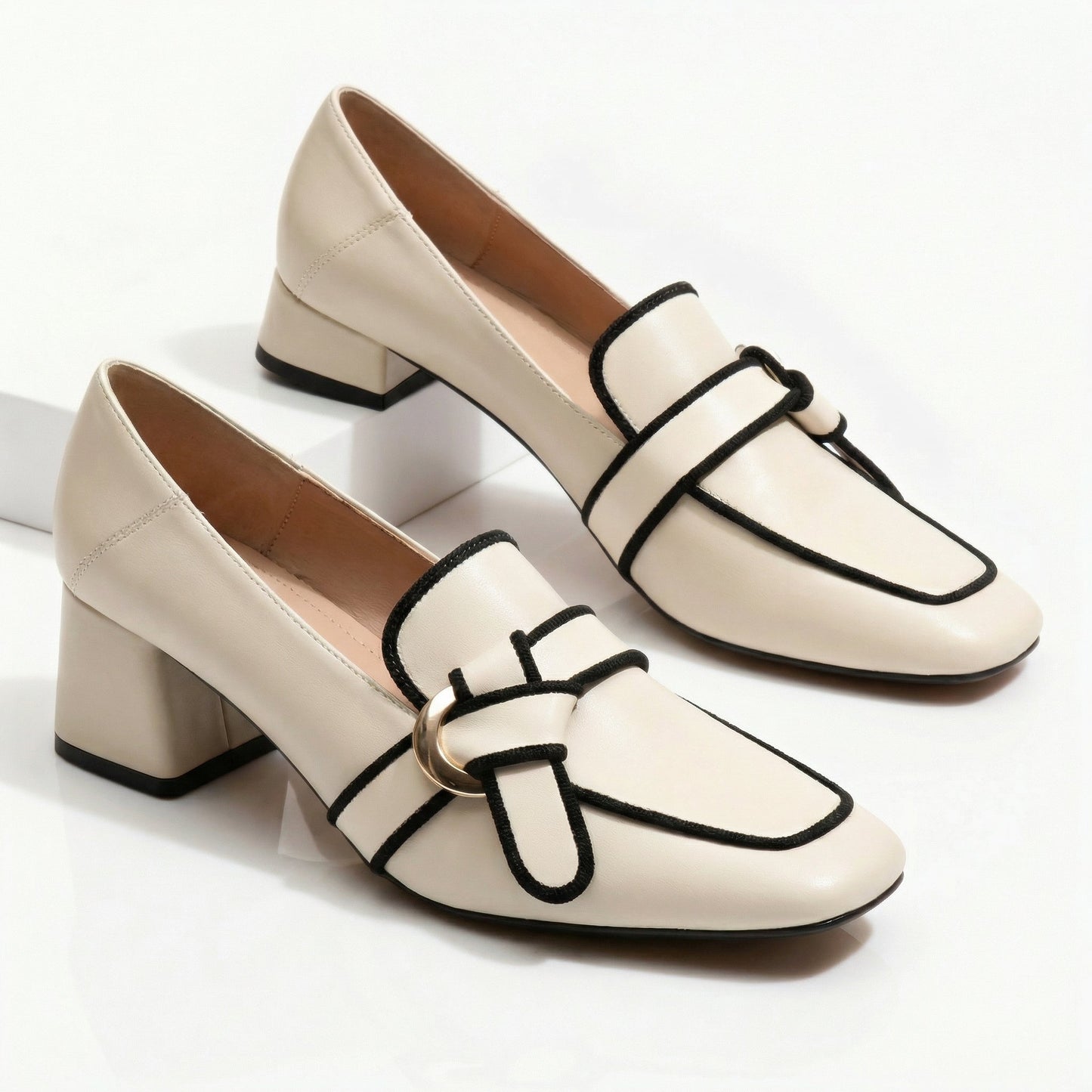 Women's Heeled Loafers with Front Knot Design
