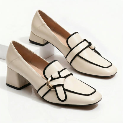 Women's Heeled Loafers with Front Knot Design