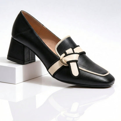 Women's Heeled Loafers with Front Knot Design