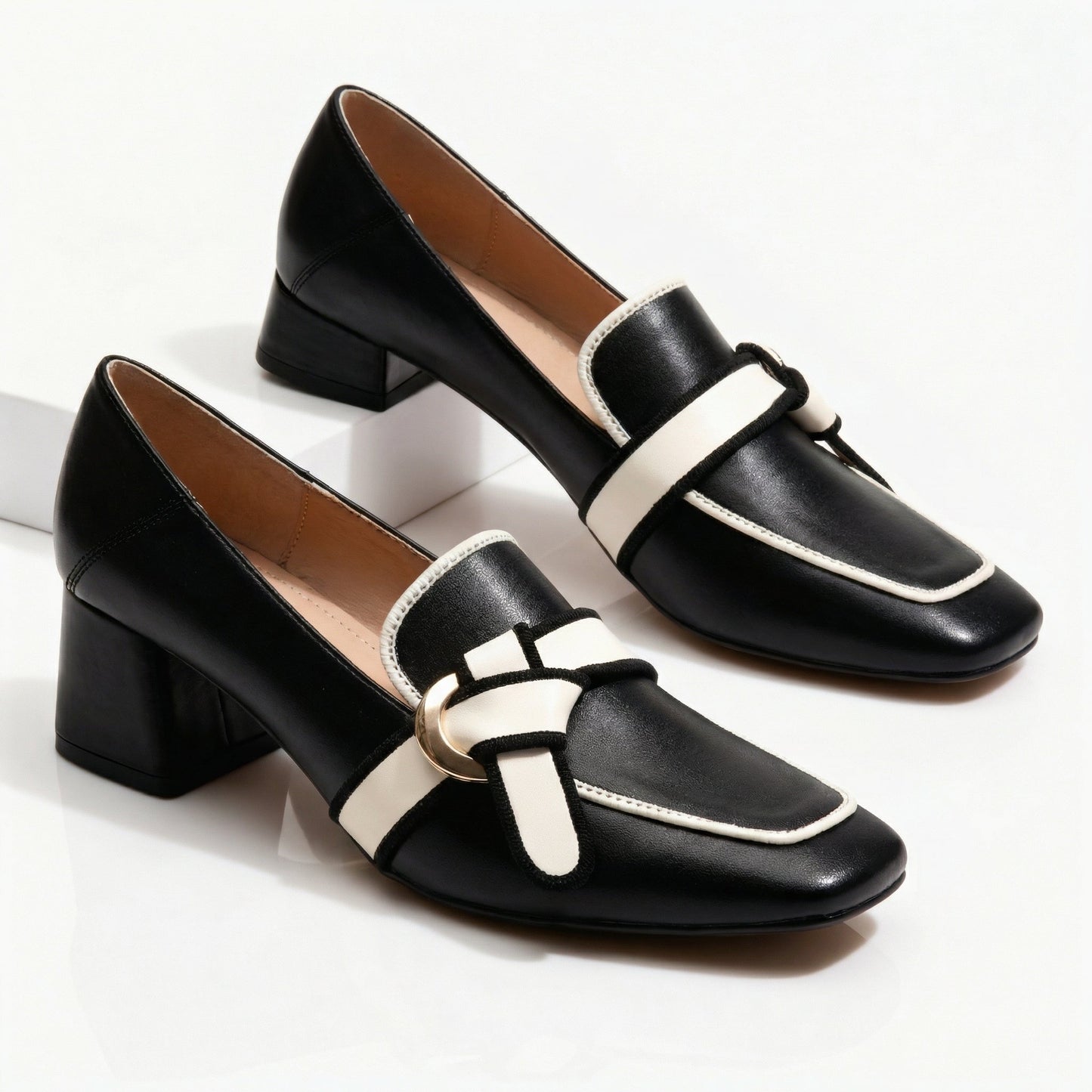 Women's Heeled Loafers with Front Knot Design