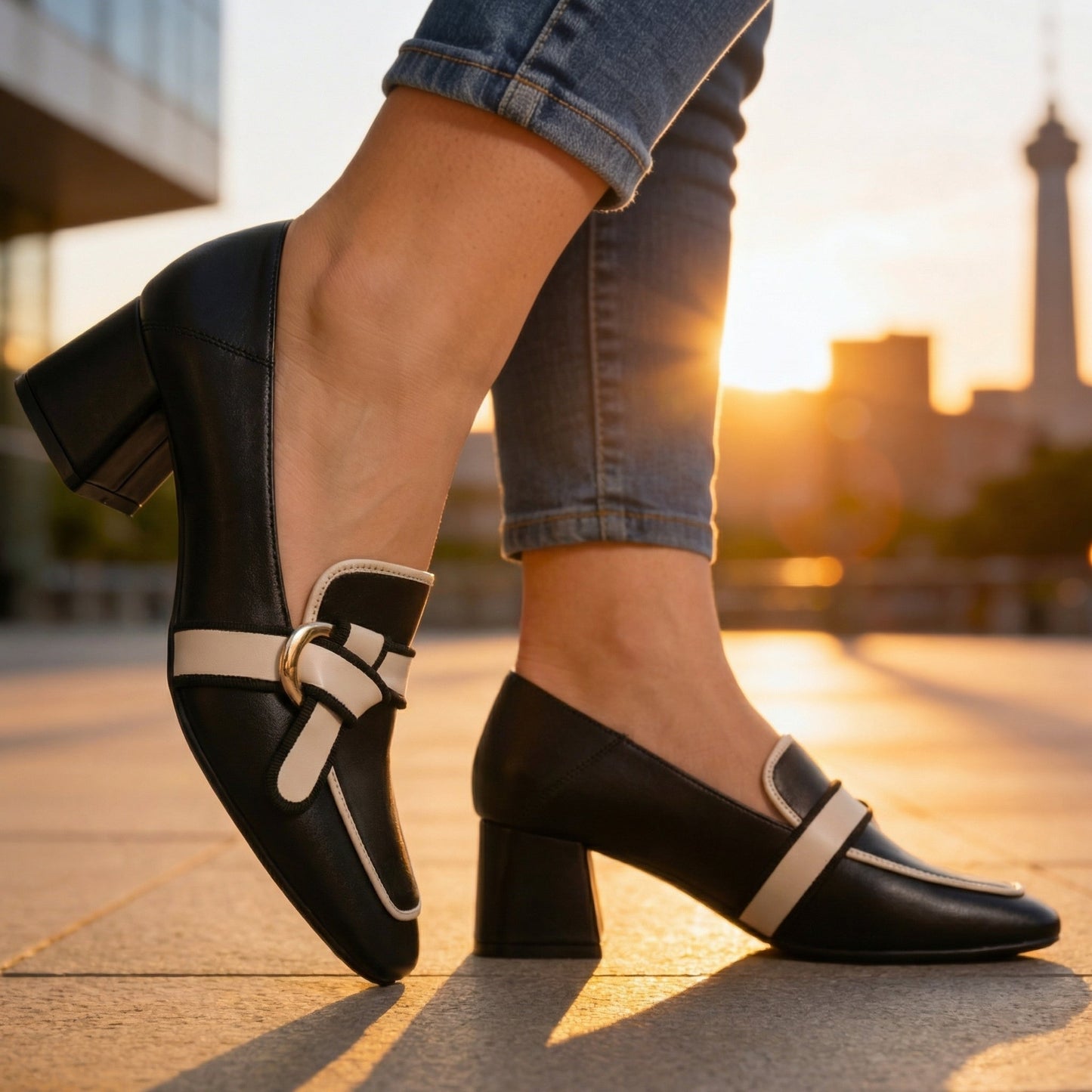 Women's Heeled Loafers with Front Knot Design