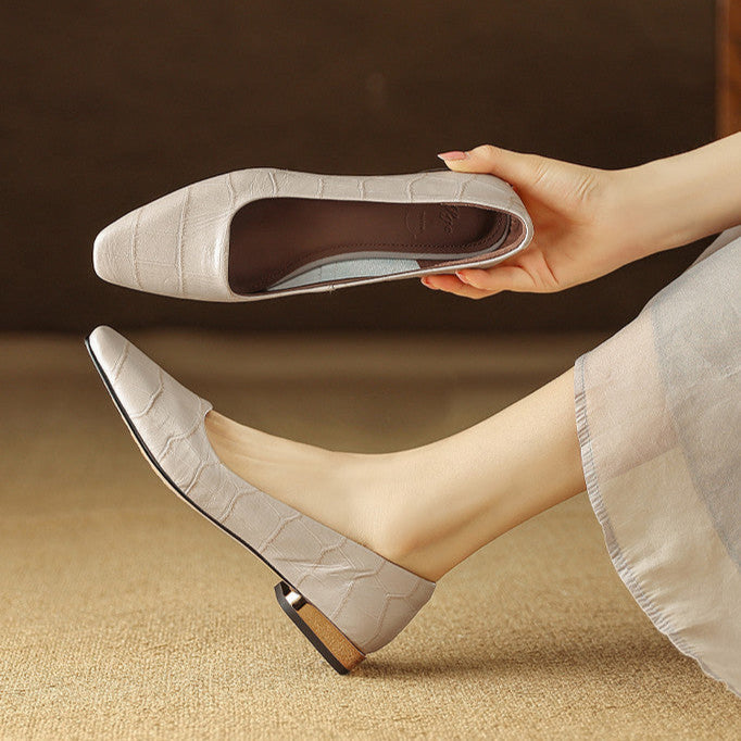 Women's Heeled Sandals with Croc-Embossed Texture and Low Block Heel