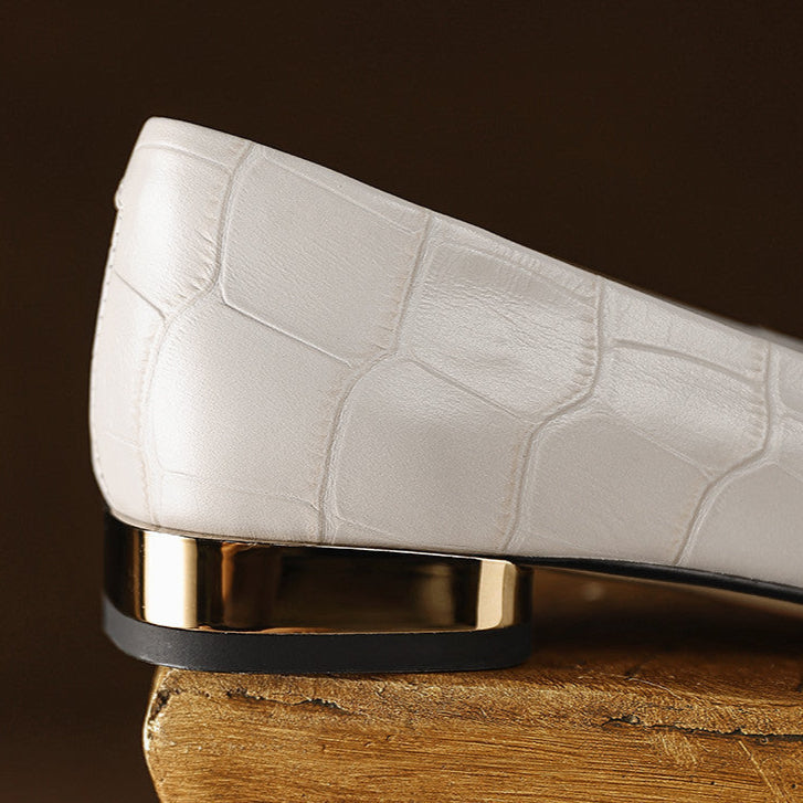 Women's Heeled Sandals with Croc-Embossed Texture and Low Block Heel