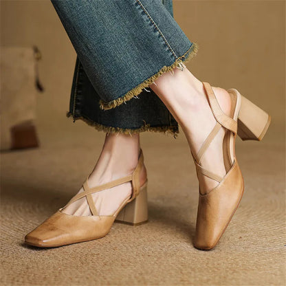Women's Heeled Sandals with Cross-Over Straps and Block Heel