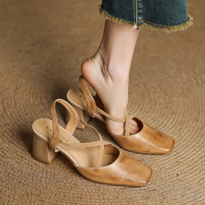 Women's Heeled Sandals with Cross-Over Straps and Block Heel