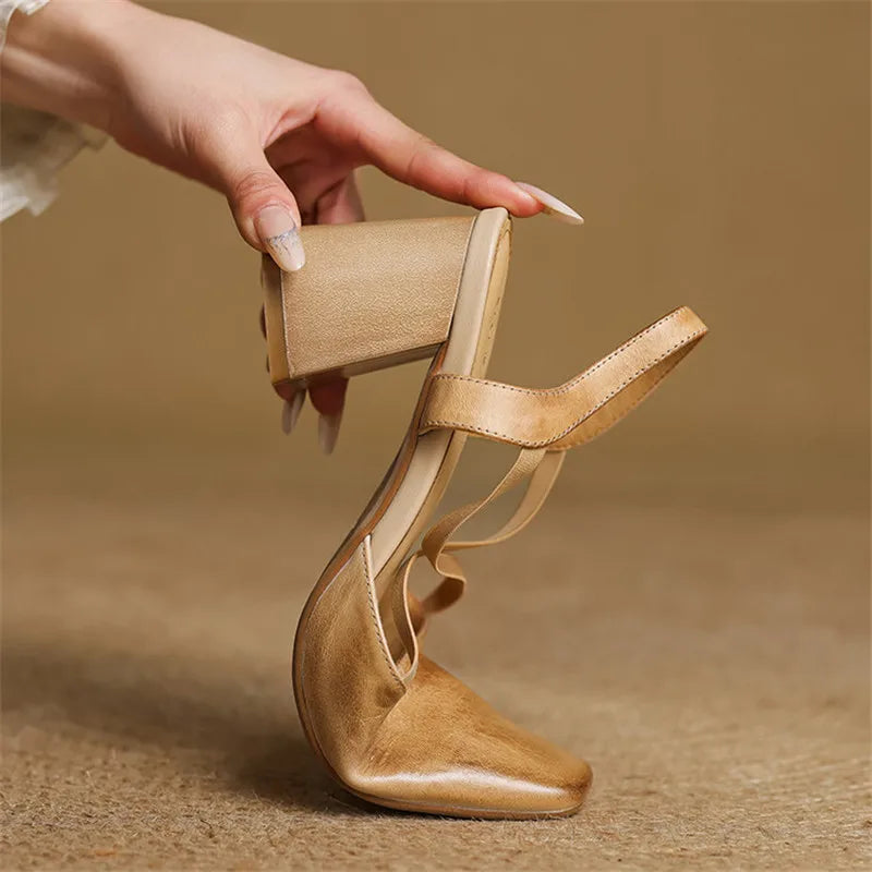 Women's Heeled Sandals with Cross-Over Straps and Block Heel