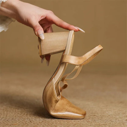 Women's Heeled Sandals with Cross-Over Straps and Block Heel