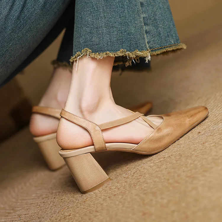 Women's Heeled Sandals with Cross-Over Straps and Block Heel