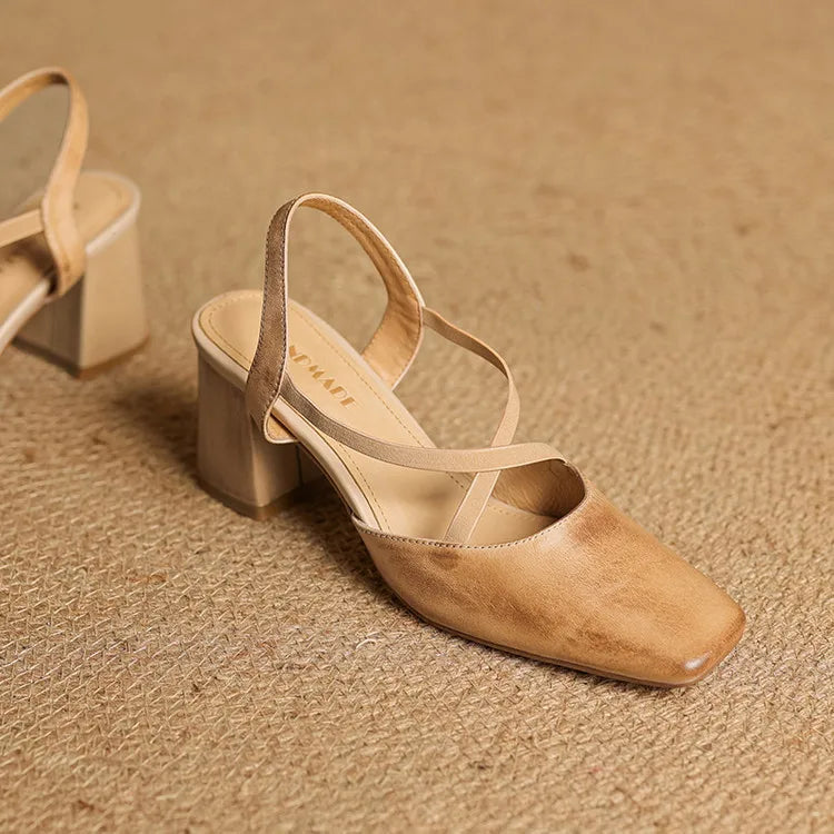 Women's Heeled Sandals with Cross-Over Straps and Block Heel