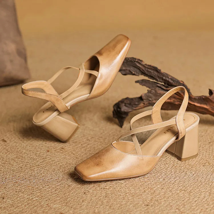 Women's Heeled Sandals with Cross-Over Straps and Block Heel