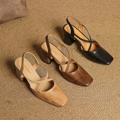 Women's Heeled Sandals with Cross-Over Straps and Block Heel