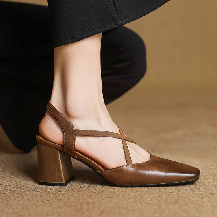 Women's Heeled Sandals with Cross-Over Straps and Block Heel