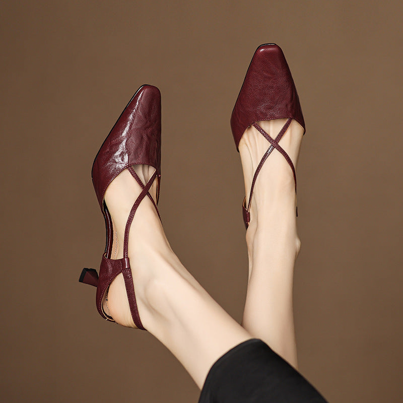 Women's Heeled Sandals with Cross-Straps and Tapered Heel