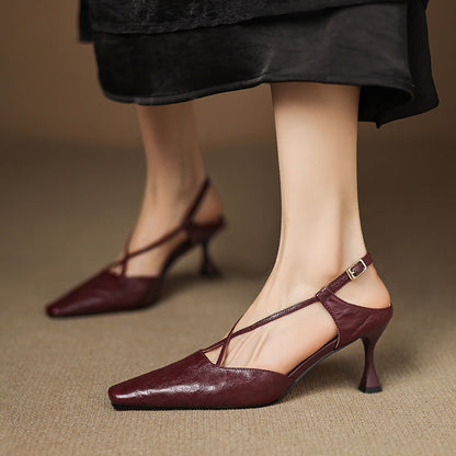 Women's Heeled Sandals with Cross-Straps and Tapered Heel