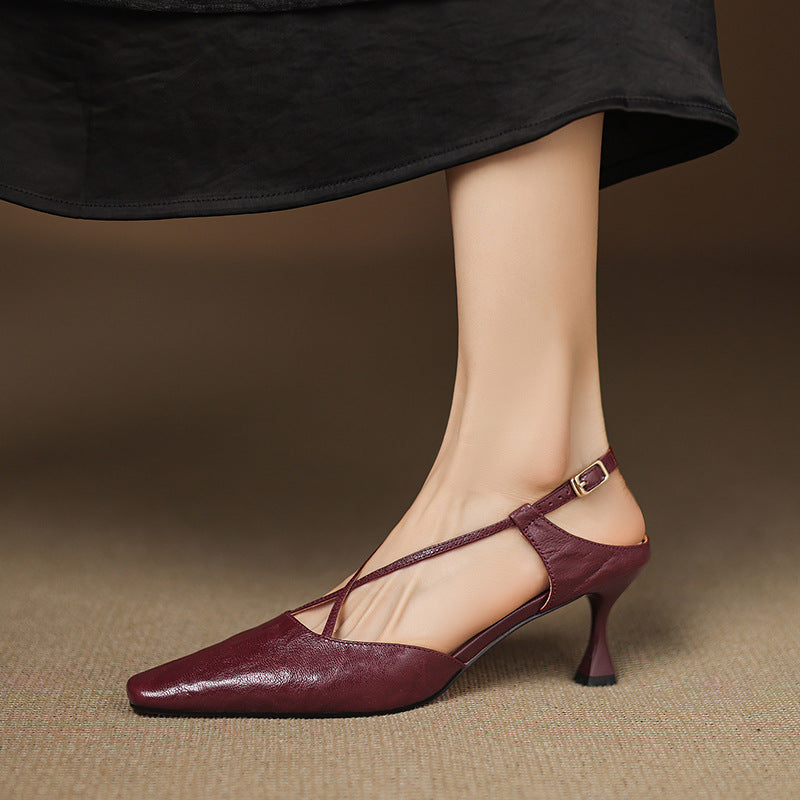 Women's Heeled Sandals with Cross-Straps and Tapered Heel