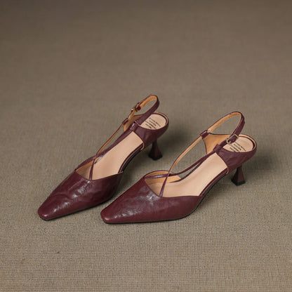 Women's Heeled Sandals with Cross-Straps and Tapered Heel