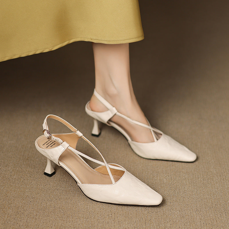 Women's Heeled Sandals with Cross-Straps and Tapered Heel