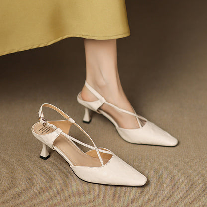 Women's Heeled Sandals with Cross-Straps and Tapered Heel