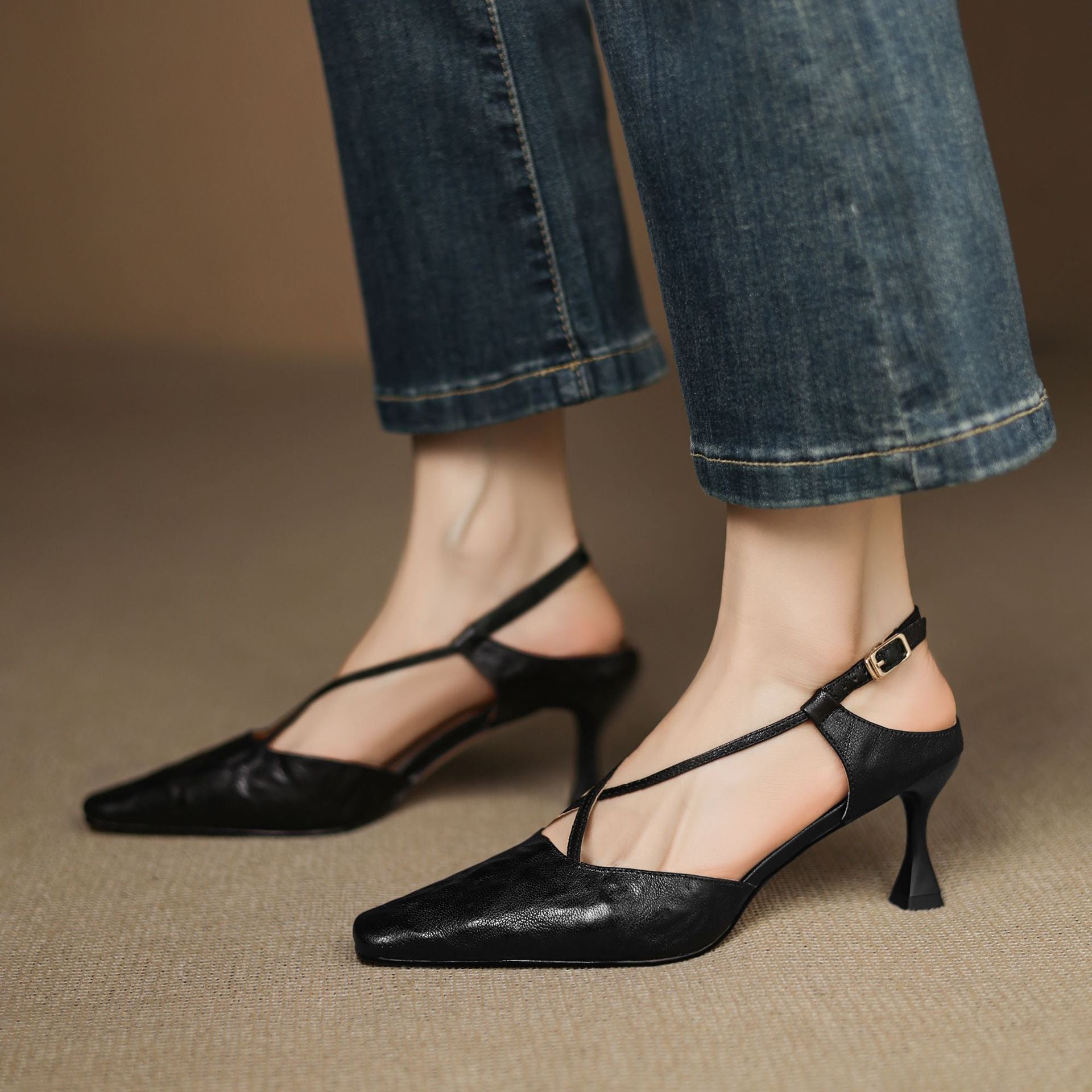 Women's Heeled Sandals with Cross-Straps and Tapered Heel