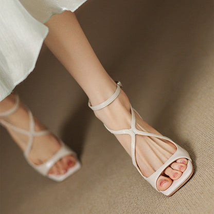 Women's Heeled Sandals with Open Toe and Swirl Strap Detail