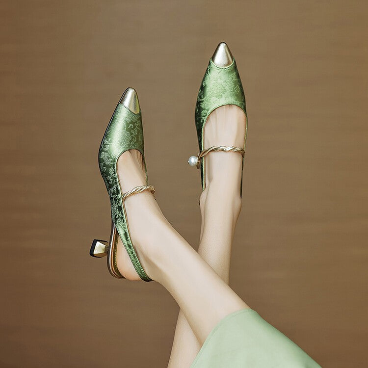 Women's Kitten Heels with Twisted Pearl Strap