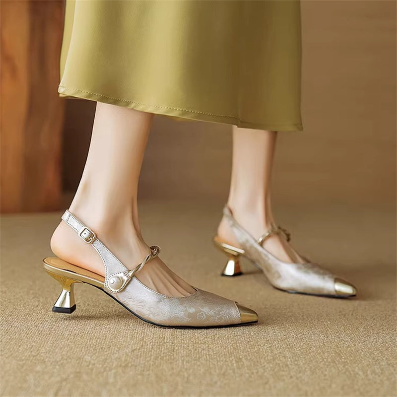 Women's Kitten Heels with Twisted Pearl Strap