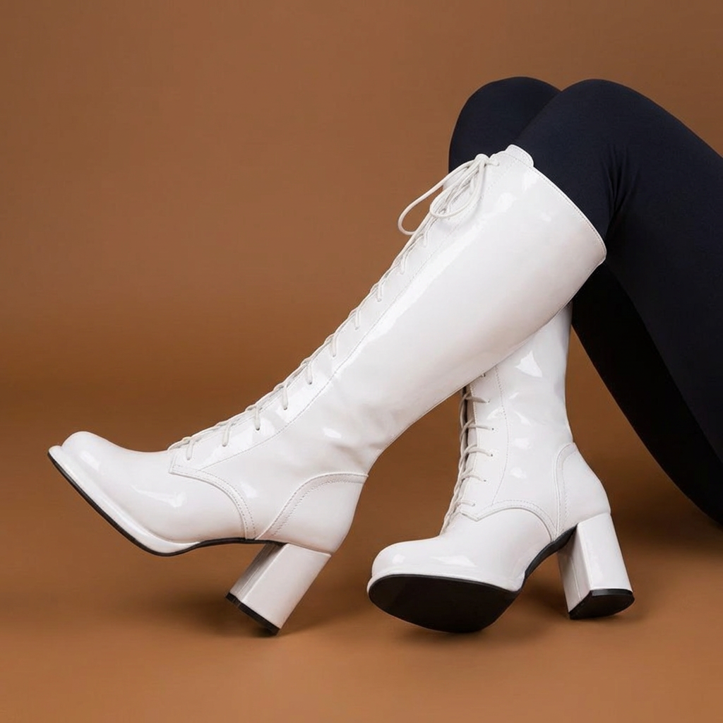 Women's Knee High Lace-Up Block Heel Boots with Plush Lining