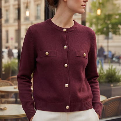 Women's Knit Cardigan with Gold Buttons and Chest Pockets