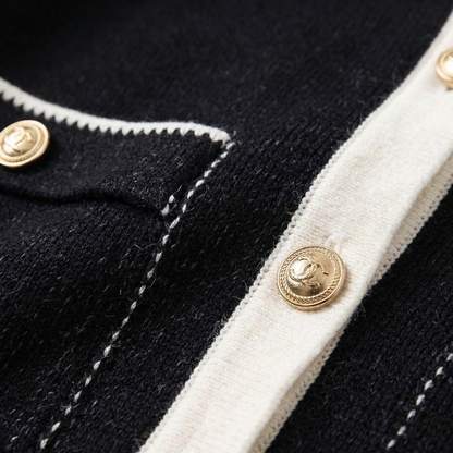 Women's Knit Cardigan with Gold Buttons and Chest Pockets
