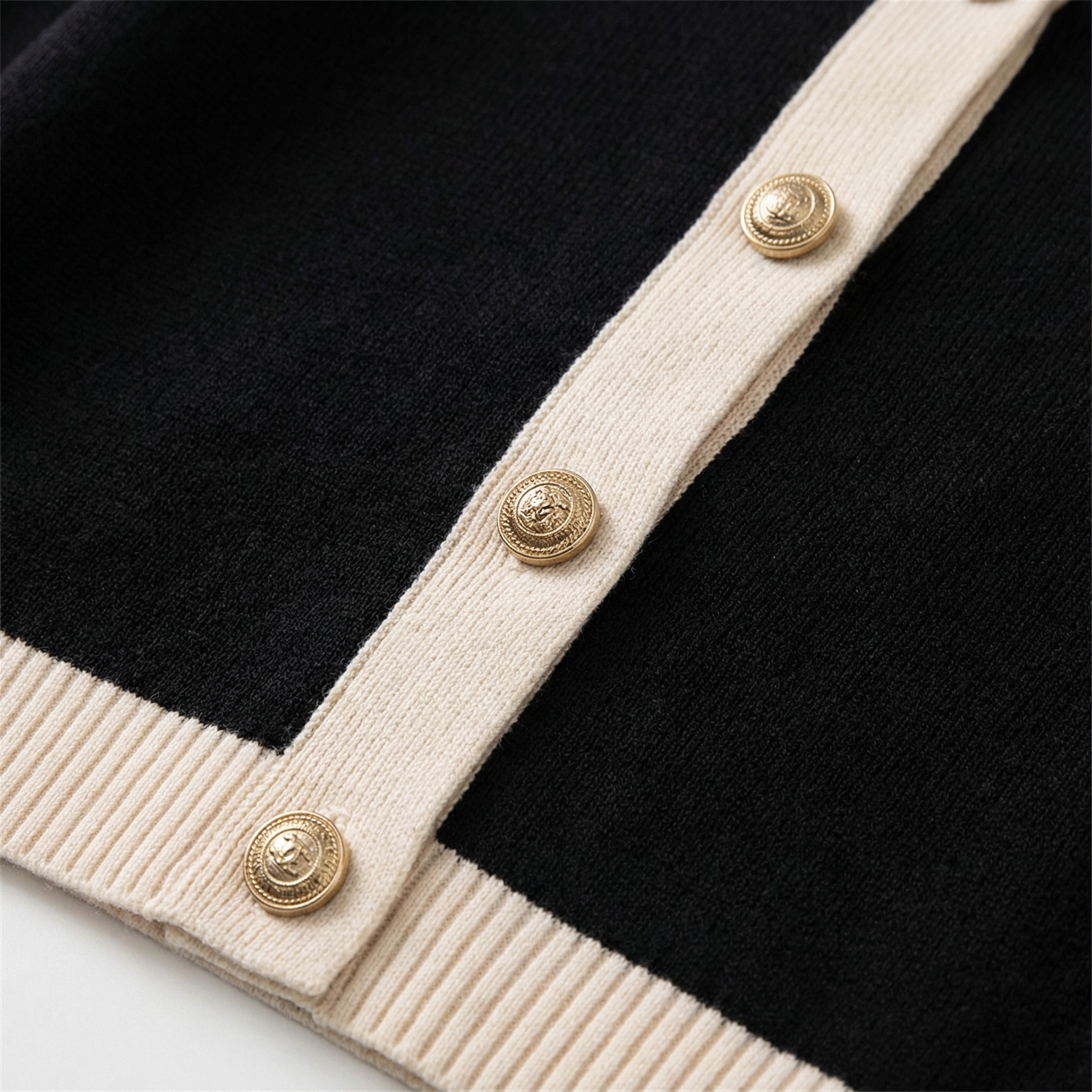 Women's Knit Cardigan with Gold Buttons and Chest Pockets